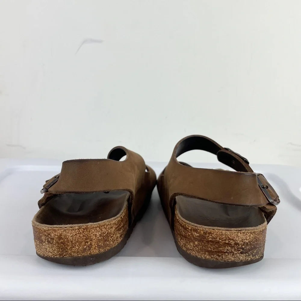 Birkenstock Mens Milano Brown Leather Buckle Straps Slingback Sandals Sz 10 / 43